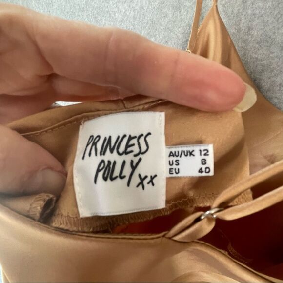 Princess Polly Gold Satin Slip Dress Size 8 - Picture 5 of 9